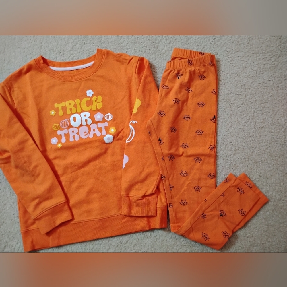 VGUC Cat & Jack Vibrant Orange Sweatshirt and Leggings Set - Sz 10-12